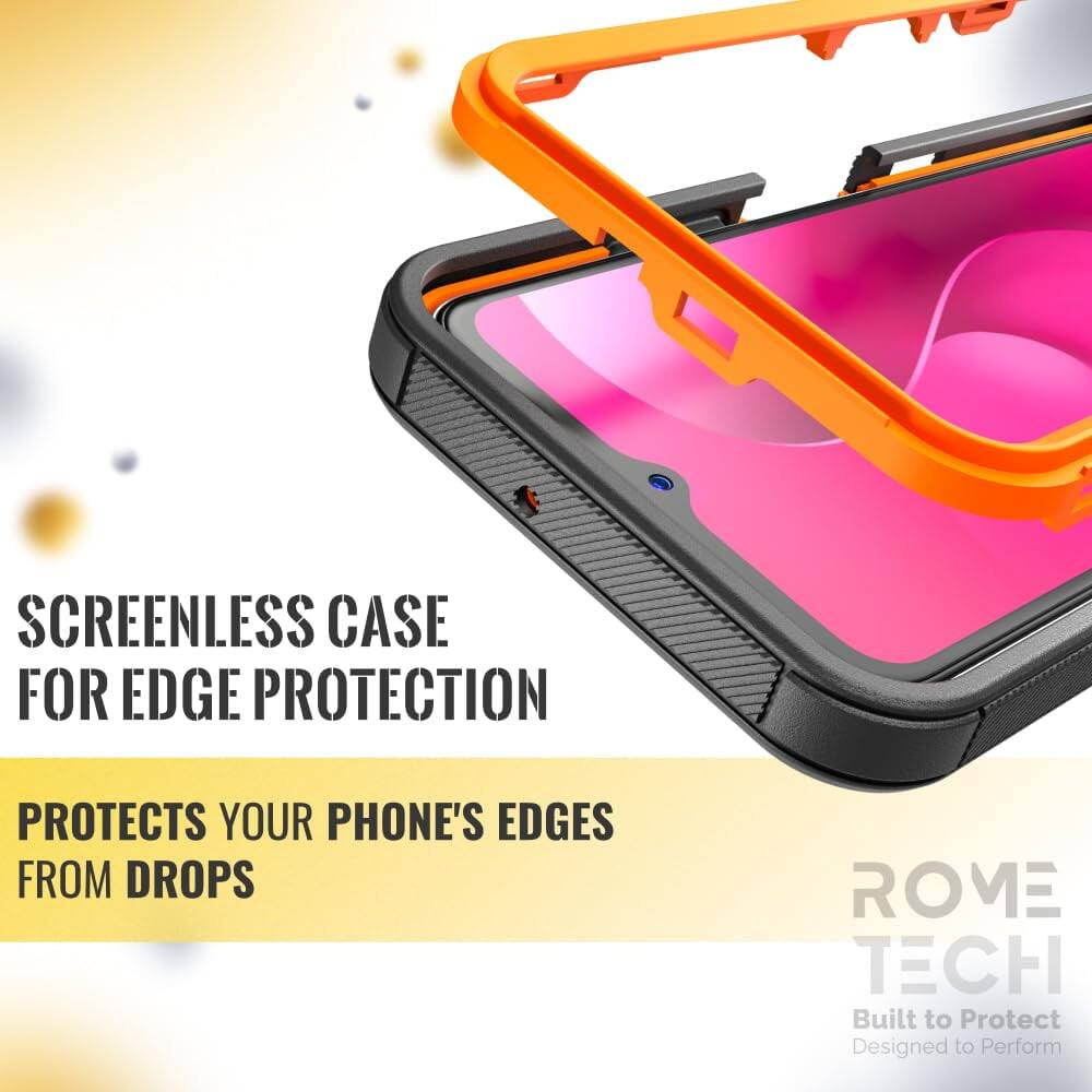 SCREENLESS CASE FOR EDGE PROTECTION  
PROTECTS YOUR PHONE'S EDGES FROM DROPS  

ROME TECH  
Built to Protect  
Designed to Perform