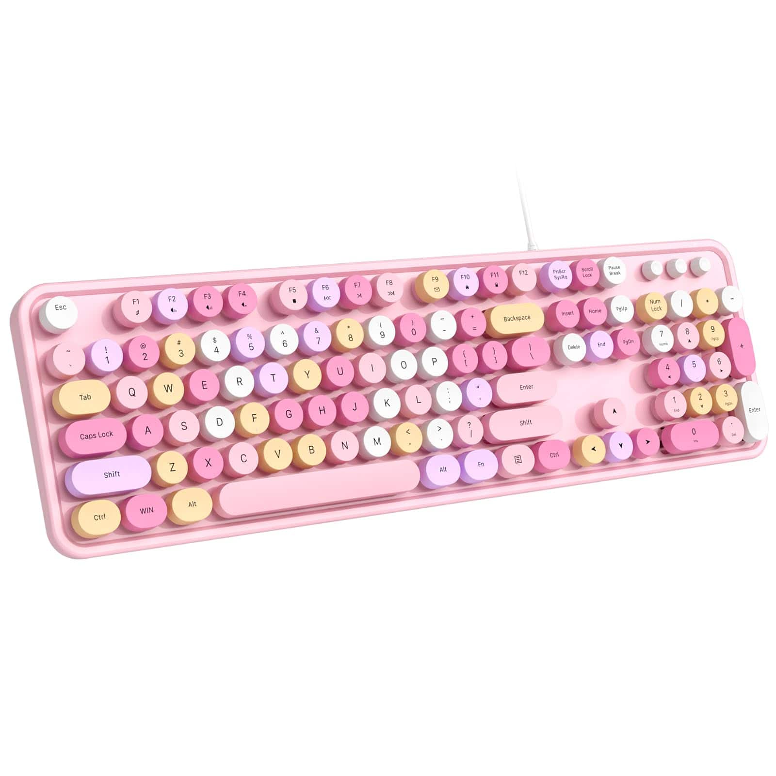 PRIMEPLUS - Wired 104-Key Full-Sized Typewriter Keyboard, USB, Number Pad, Foldable Stands for Windows PC - Pink Colorful price history on PriceWatchPro