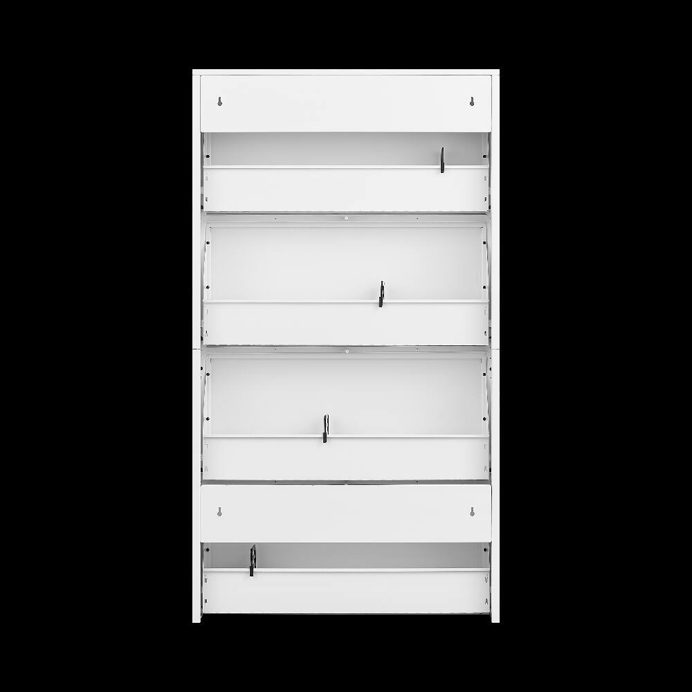 Left. Loheer - Loheer White Metal Shoe Cabinet 4 Flip Drawer Shoe Organizer - White.