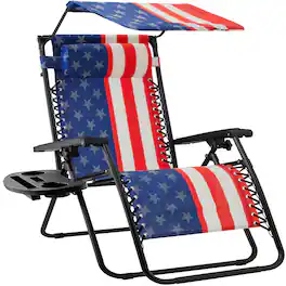 Best Choice Products - 30" Extra Wide Folding Zero Gravity Patio Lounge Chair w/Adjustable Canopy Shade - American Flag