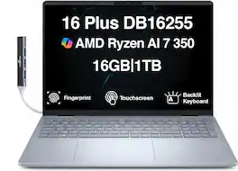 Dell - Upgraded - 16 Plus DB16255 Laptop 16.0 WUXGA (AMD Ryzen AI 7 350, 16GB LPDDR5X, 1TB M.2 PCIe SSD, Win 11 Pro) w/USB Hub - Ice Blue