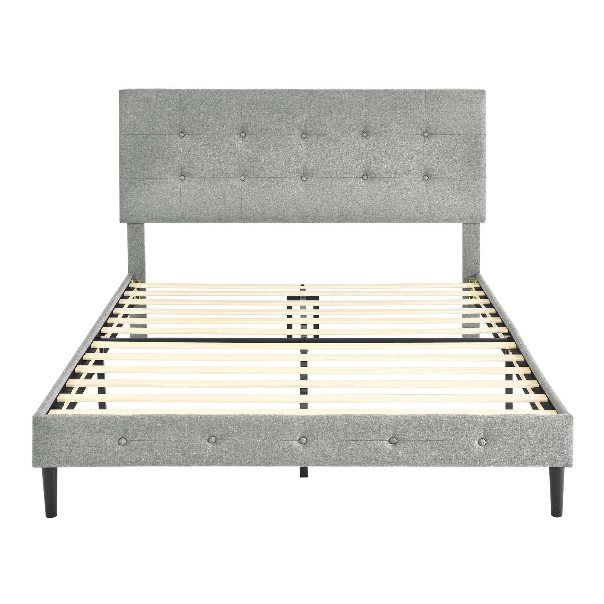Alt View 2. Decoro - DeCoro Cambridge Upholstered Wooden Platform Bed Frame with Headboard, King - Grey.