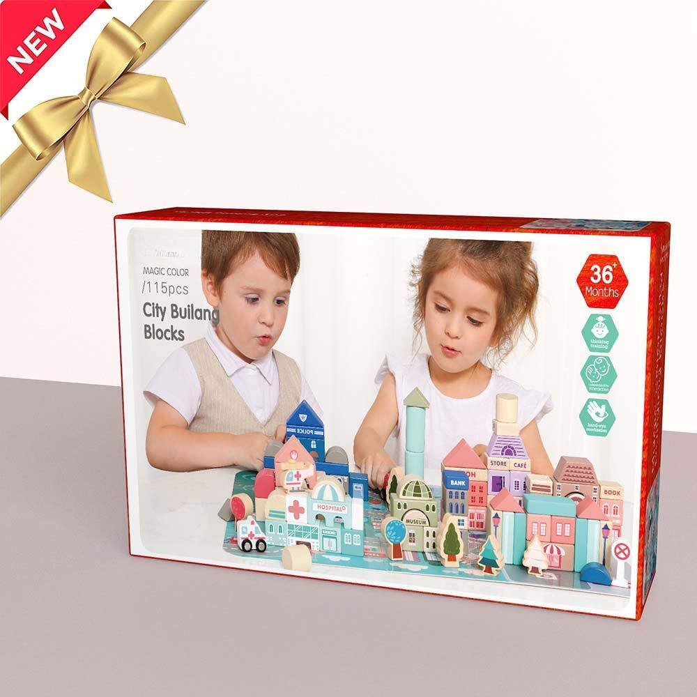 NICHOLAS KLEIN Wooden Building Blocks Set City Construction Stacker ...