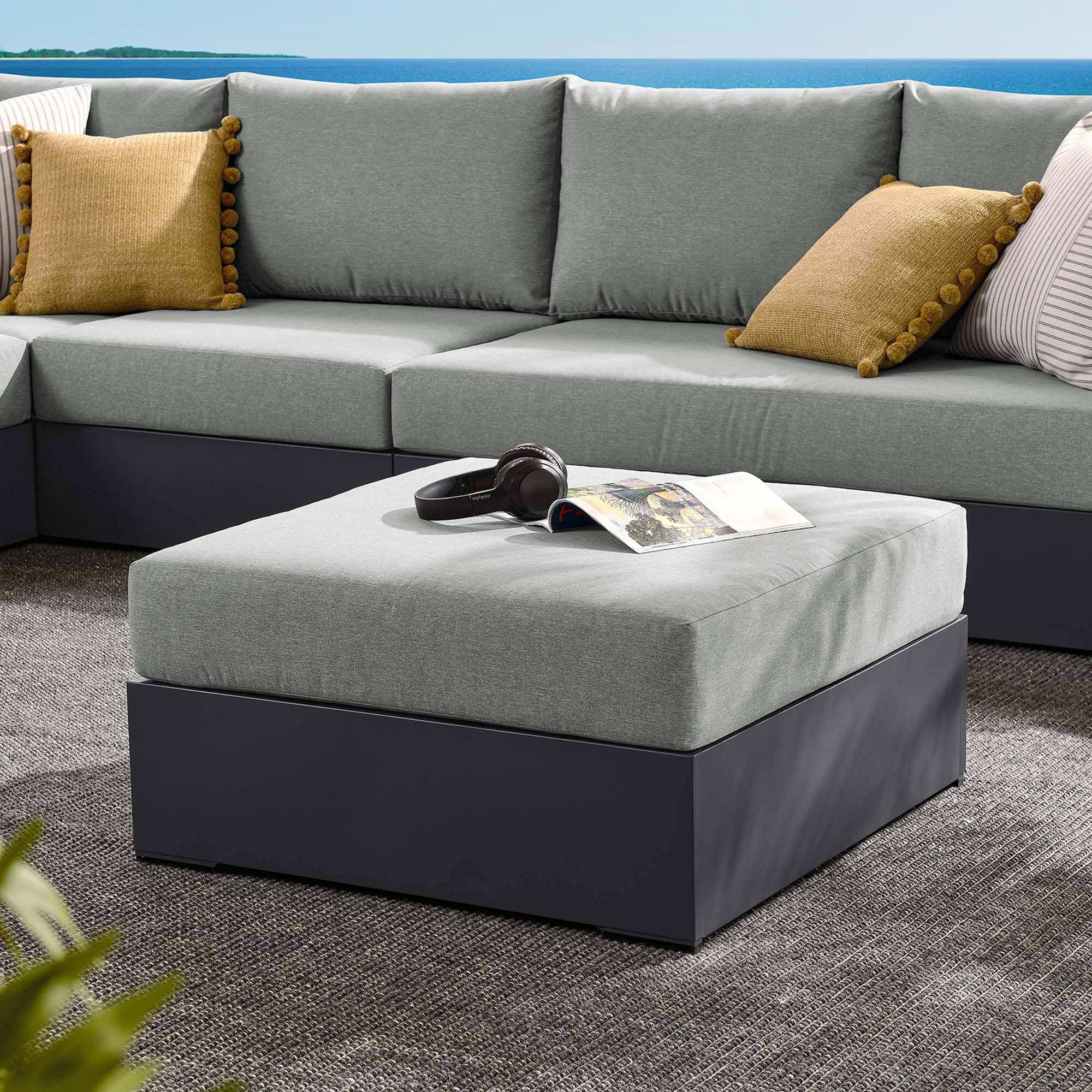 Front. Modway - Tahoe Outdoor Patio Powder-Coated Aluminum Ottoman by Modway - Gray Gray.