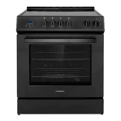 Front. COSMO - COS-ERD304K-BK 30 in. Stellar Collection 5.0 cu. ft. Electric Range with 4 Burner Glass Cooktop and Convection Oven - Matte Black.