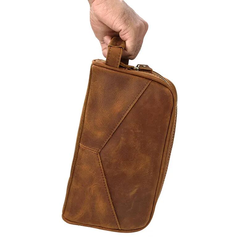 Alt View 2. Steel Horse Leather - The Nomad Toiletry Bag | Genuine Leather Travel Toiletry Bag - Brown.