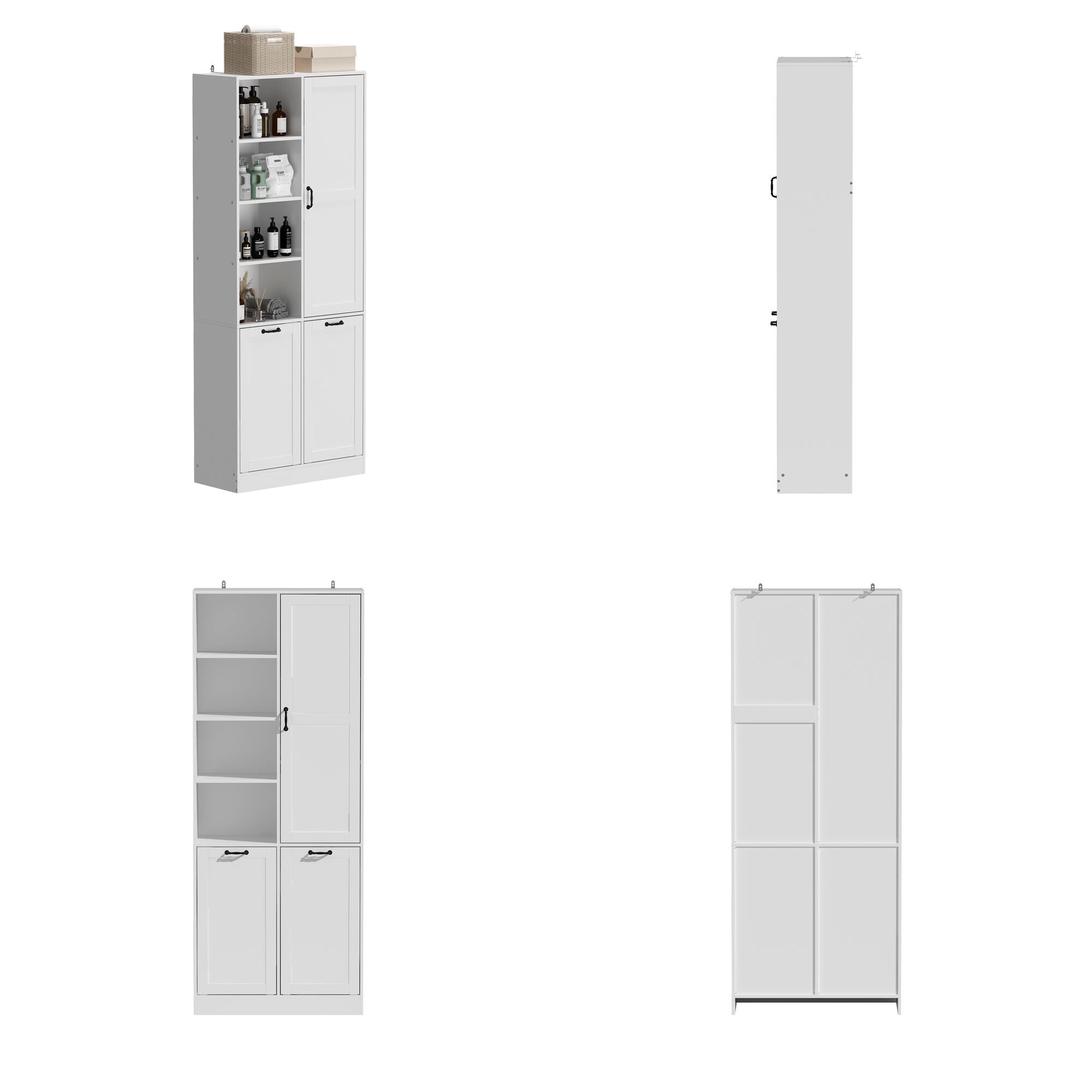 Alt View 10. Famapy - Bathroom Storage Cabinet with Laundry Hamper, Multi-Tier Organizer Shelf for Towels, Toiletries, Laundry Room - White.