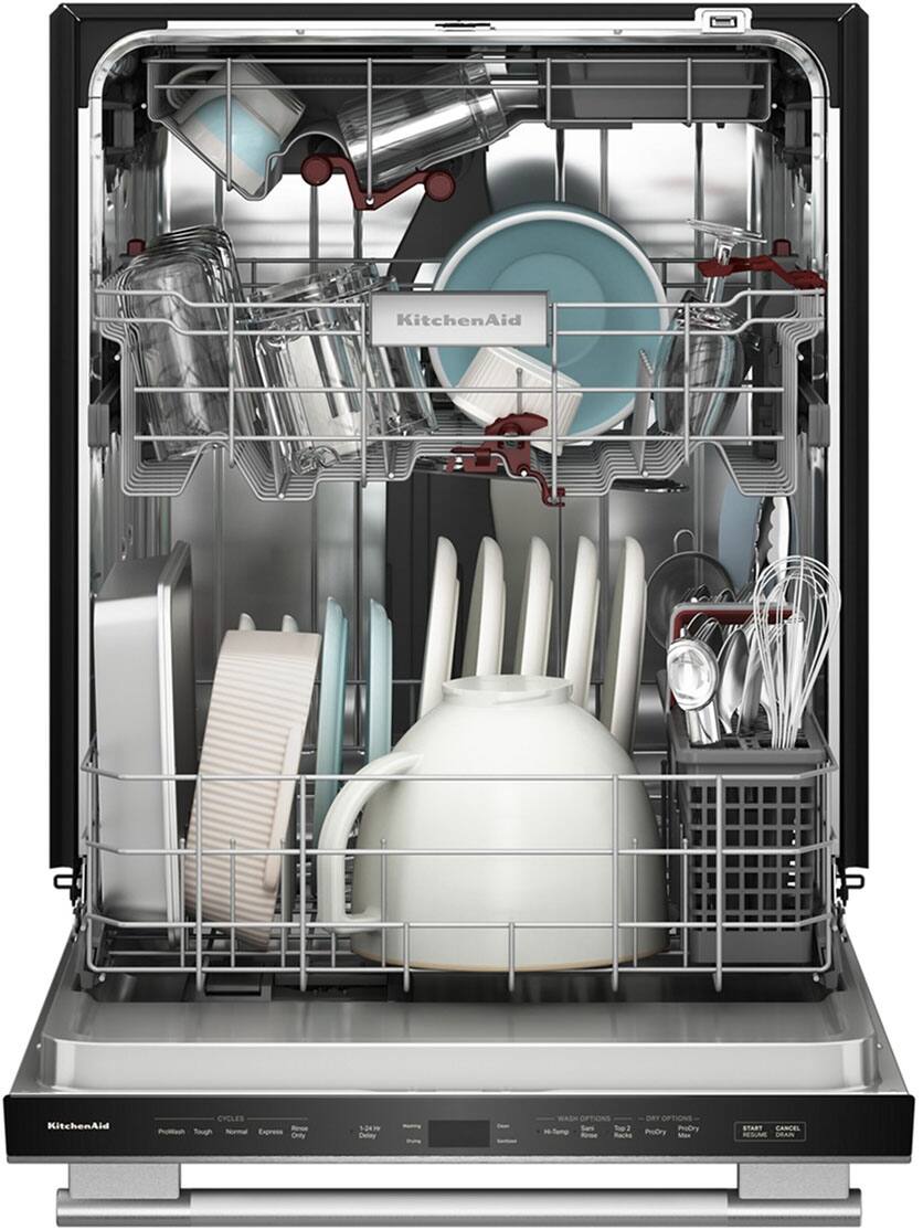 Angle. KitchenAid - KitchenAid - 24" Top Control Built-In Dishwasher with 360 Max Jets Third Rack and ProDry System, 44 dBA - PrintShield Stainless.