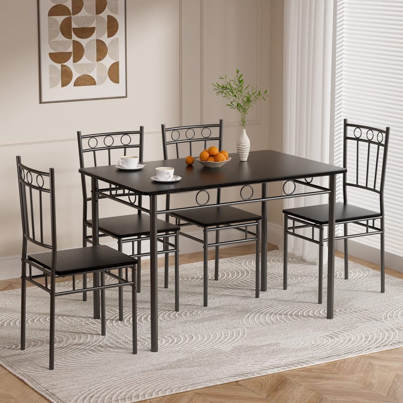 Dyonery - 5-Piece Kitchen Table and Chairs, Rectangular Dining Room Table Set with 4 Chairs, for Small Space, Dinette, Apartment - Black