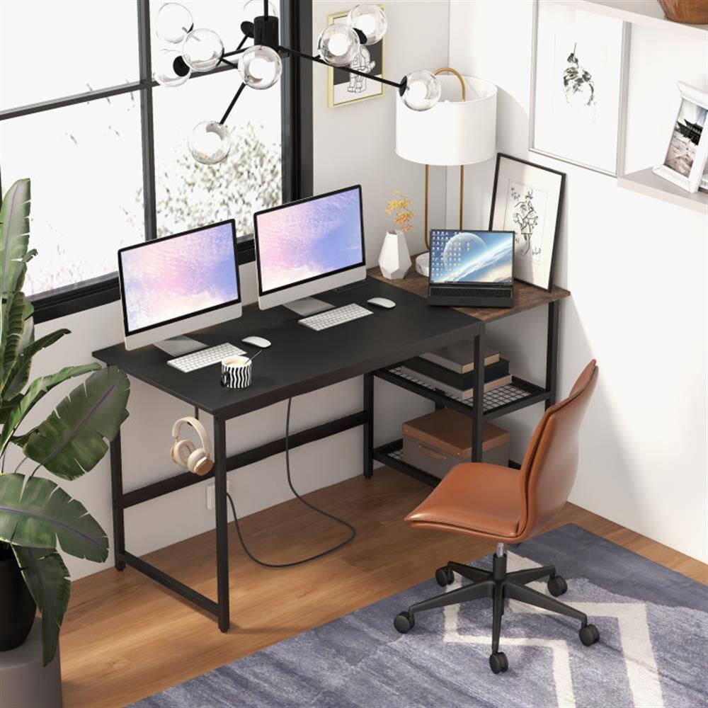 Alt View 5. Pefilos - 59" Home Office Computer Desk with Removable Storage Shelves, Small Home Office Desk Study Writing Table, Black - Black.