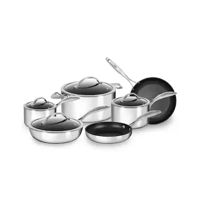 Front. Scanpan - Haptiq Stainless Steel 10 Piece Cookware Set - Black.