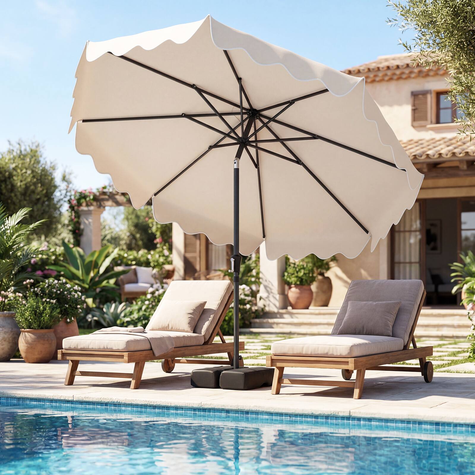 Alt View 1. Costway - Costway 9 FT Patio Umbrella with Weighted Base Sandbags Push Button Tilt Crank Sturdy Ribs - Beige.