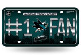 Rico Industries - San Jose Sharks #1 Fan Metal License Plate Tag - Number One! Let's Go - Multi