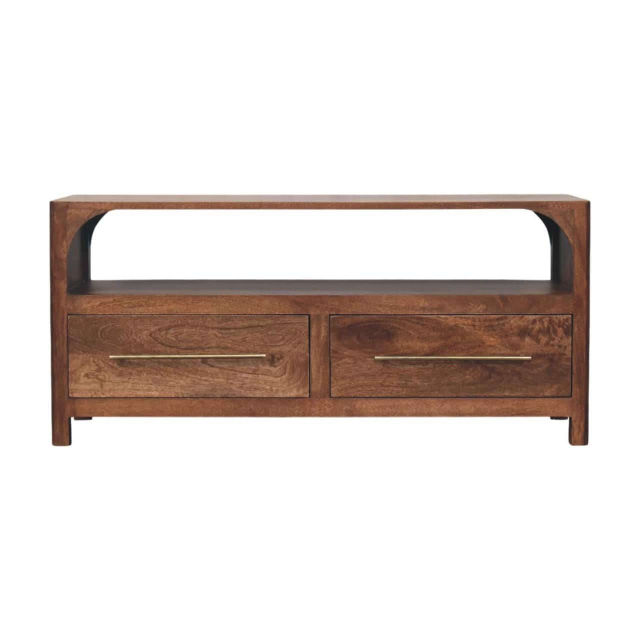 Artisan Furniture - Solid Wood Arc-Line Media Console, 2 Drawers and 1 Shelf - Brown