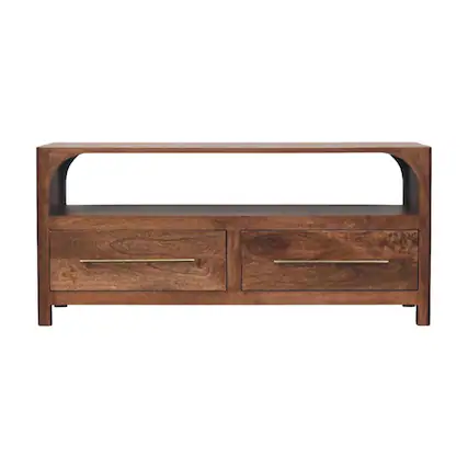Front. Artisan Furniture - Artisan Furniture Solid Wood Arc-Line Media Console, 2 Drawers and 1 Shelf, Brown - Brown.