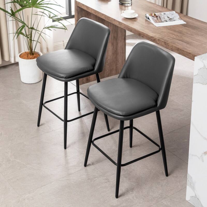 Alt View 4. HTUTWOO - Counter Height Swivel Bar Stools Set of 2, 25.6" 360° Swivel PU Leather Barstools, Ideal for Kitchen Island & Pub - Dark Gray.