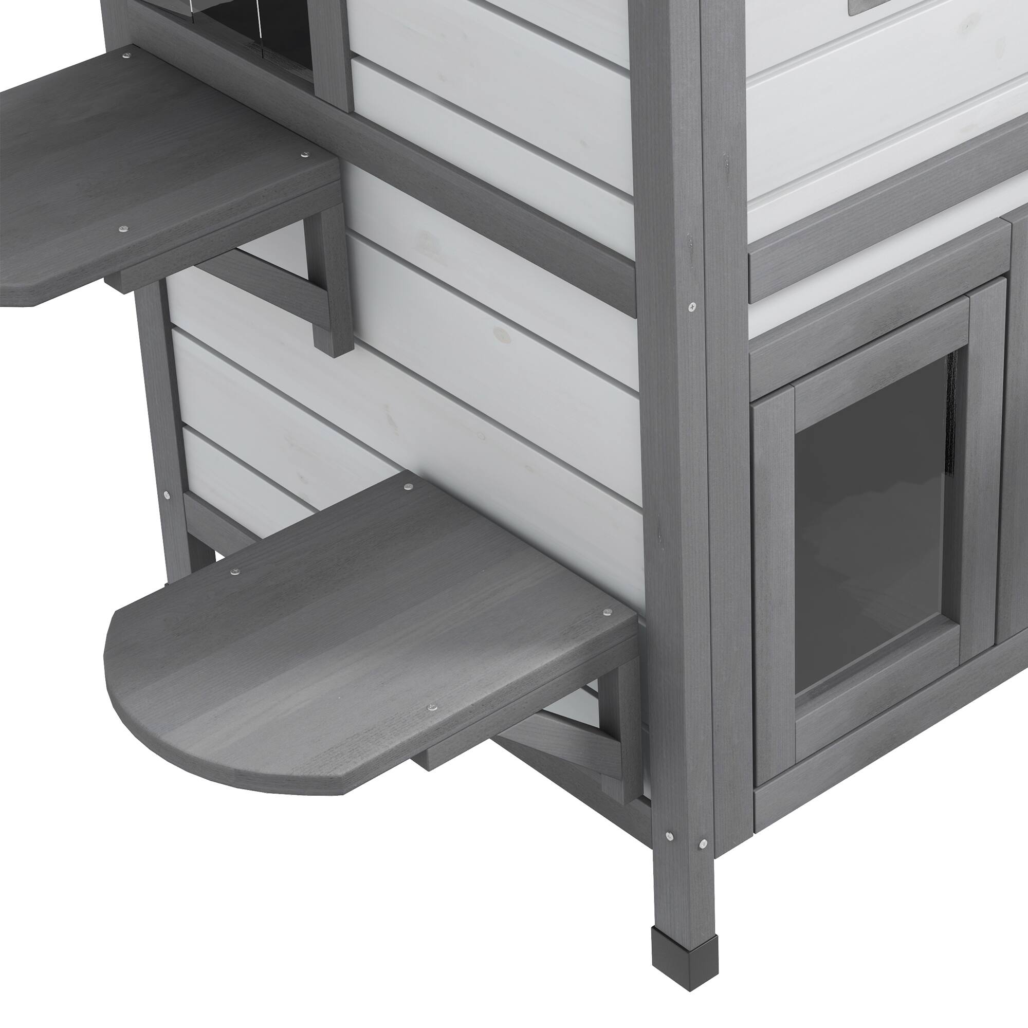 Alt View 5. Pawhut - 2-story Cat House Outdoor, Weatherproof Wooden, for Feral Cats, Escape Door, Openable Roof, Jumping Platforms.