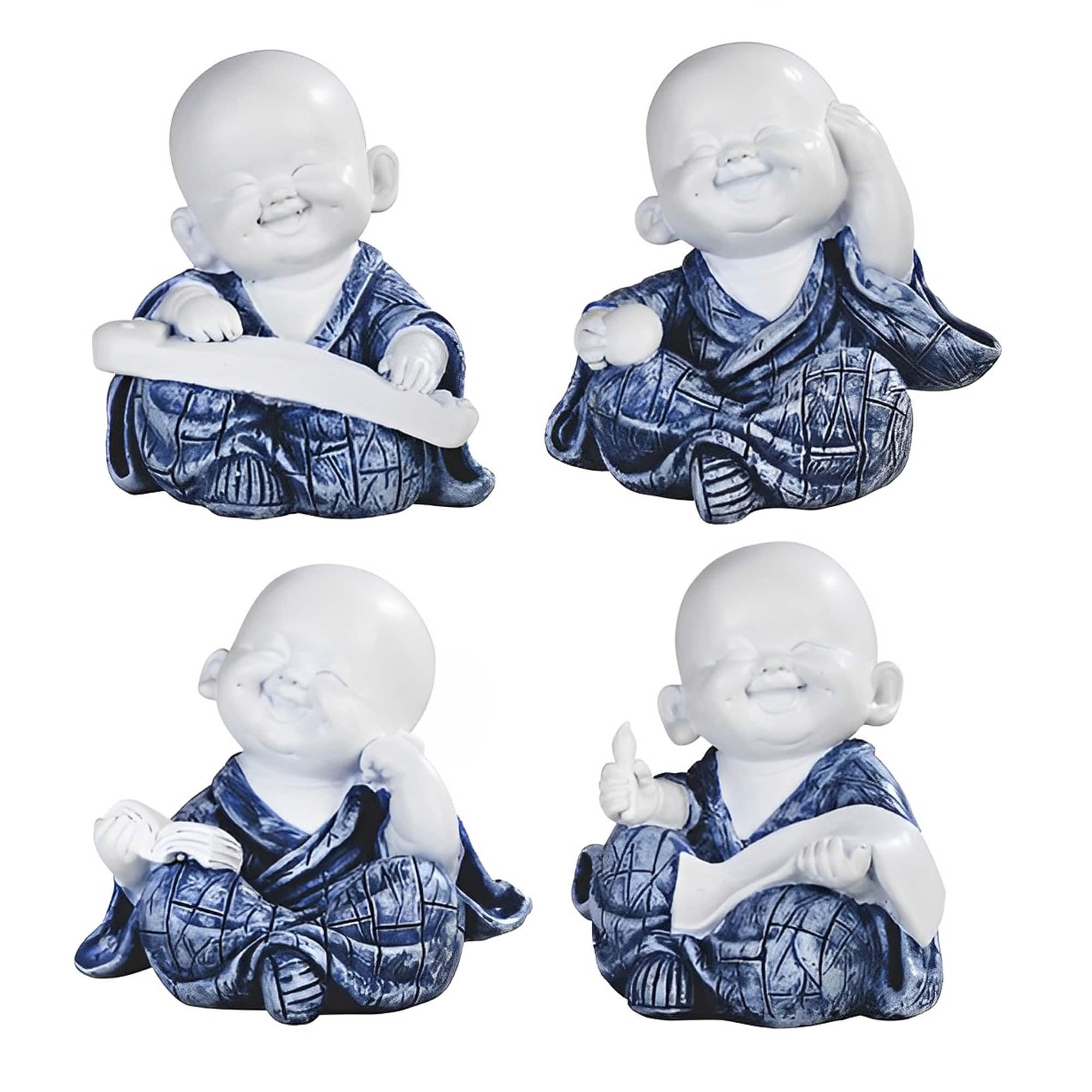 FC Design - 4-PC Miniature Little Monk in Different Poses 3.25"H Figurine Set Office Desk Tabletop Home Decor Gift - Multi-Color