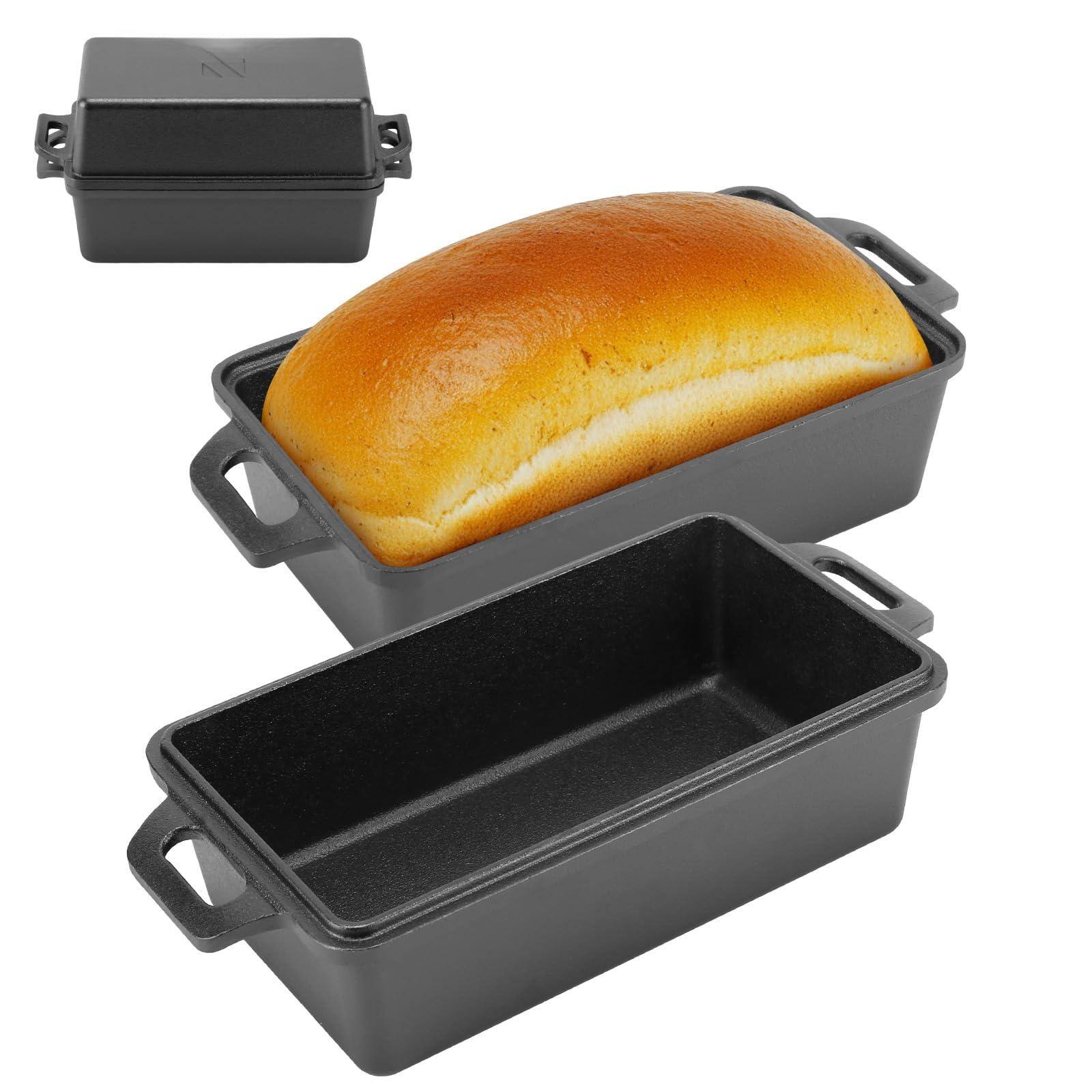 Front. PARKER SLATER - 9*5 Inch Cast Iron Loaf Pan With Lid | Bread Baking Even Heat Distribution For Homemade Cake And Meatloaf 2 Piece Set.