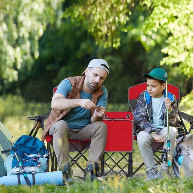 Angle. Hivvago - Red 2-Piece Folding Camping Canopy Chairs Set with Cup Holder and Storage Pocket - Red.