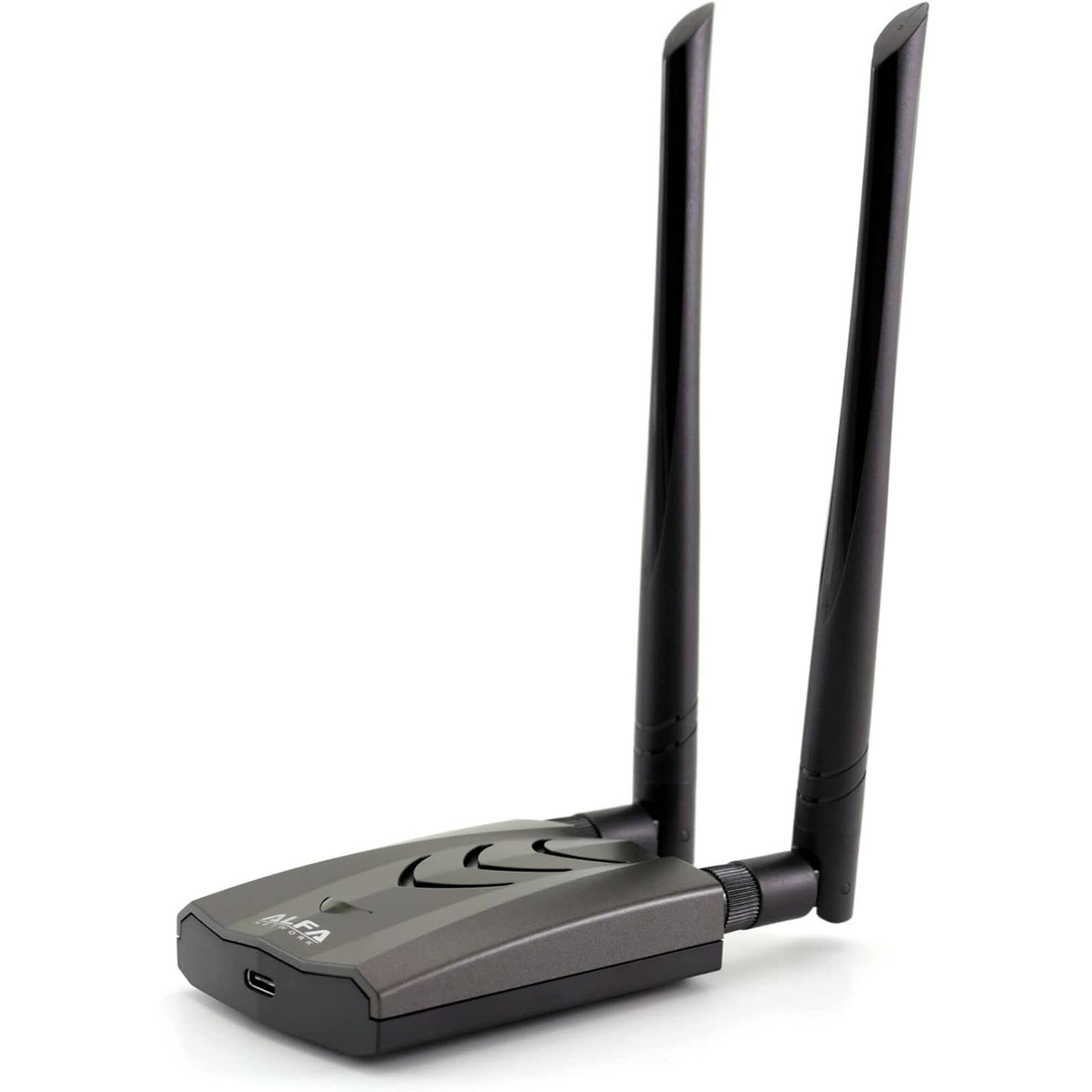 Alt View 3. Alfa - AWUS036ACH Type-C Dual-Band WiFi Adapter with 2x 5dBi Antennas, AC1200 Speed - Black.