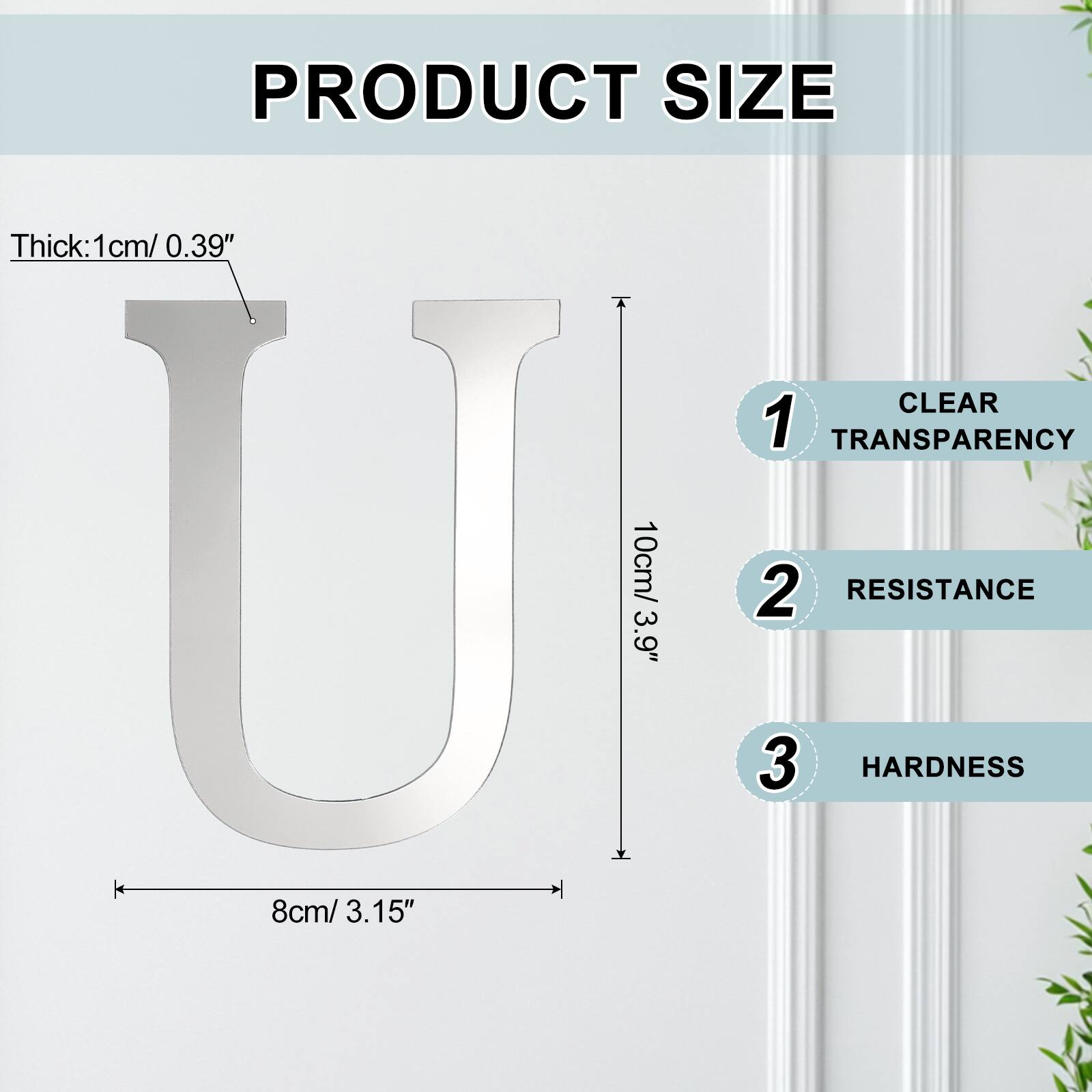 PRODUCT SIZE

Thick: 1cm/ 0.39"

1. CLEAR TRANSPARENCY
2. RESISTANCE
3. HARDNESS

10cm/ 3.9"
8cm/ 3.15"