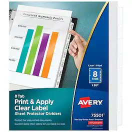 Avery - Index Maker Sheet Protector Dividers with Print & Apply Label Sheets, 8 Tabs, (75501) - Clear