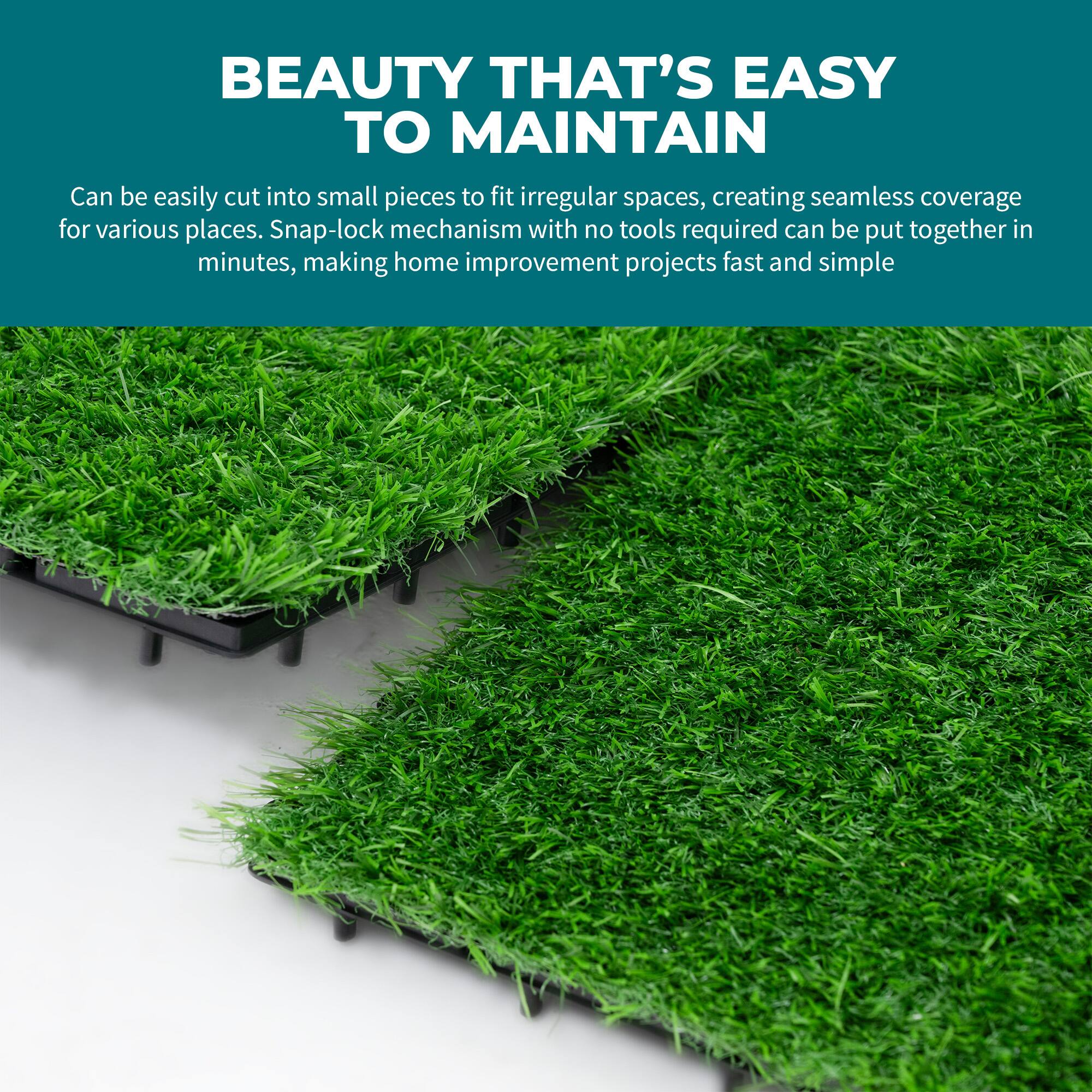 BEAUTY THAT'S EASY TO MAINTAIN

Can be easily cut into small pieces to fit irregular spaces, creating seamless coverage for various places. Snap-lock mechanism with no tools required can be put together in minutes, making home improvement projects fast and simple