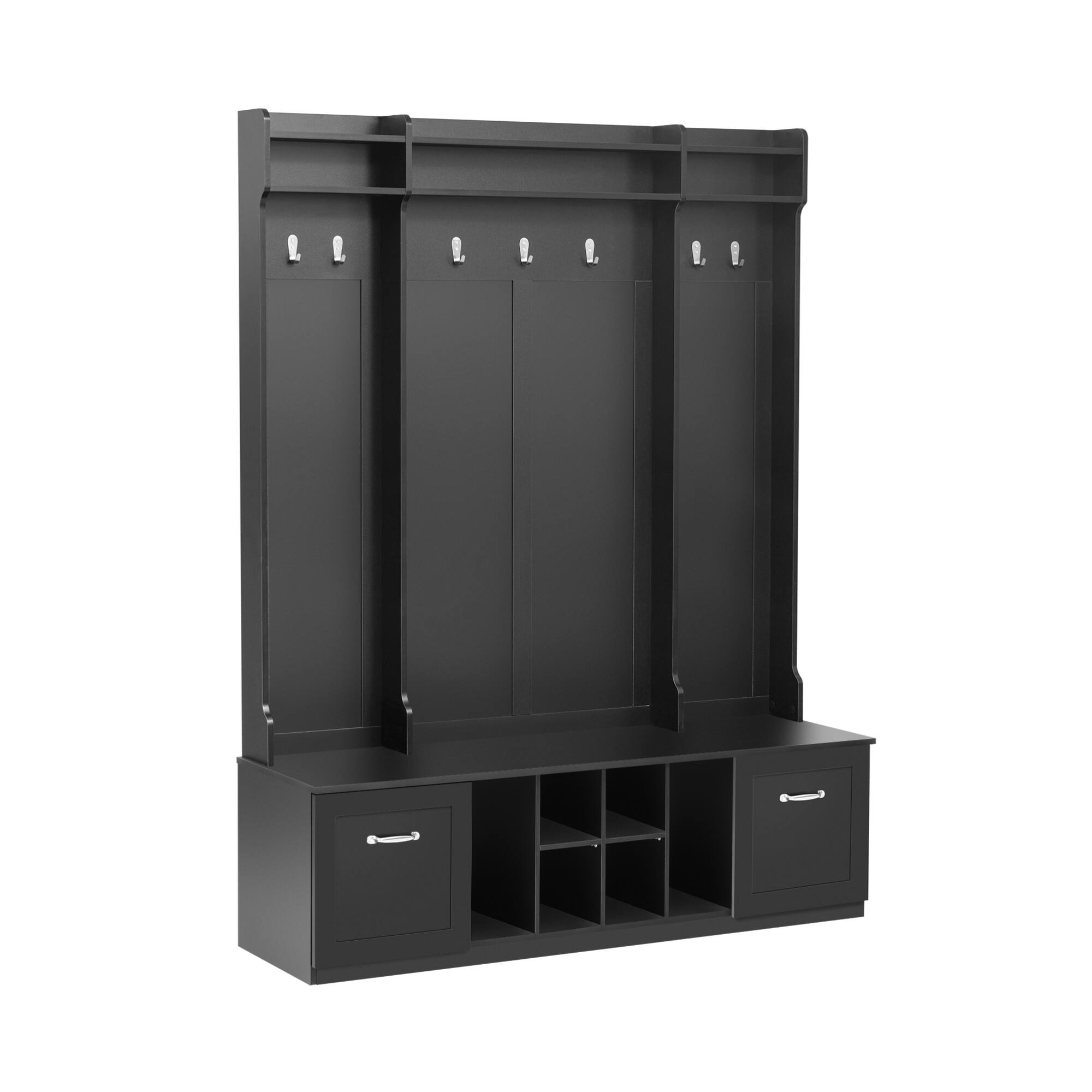 Alt View 8. GOODSILO - 5-in-1 Entryway Storage Bench with Coat Hooks, 2 Drawers and Adjustable Shelves for Hallway Organization and Living Room - Black.