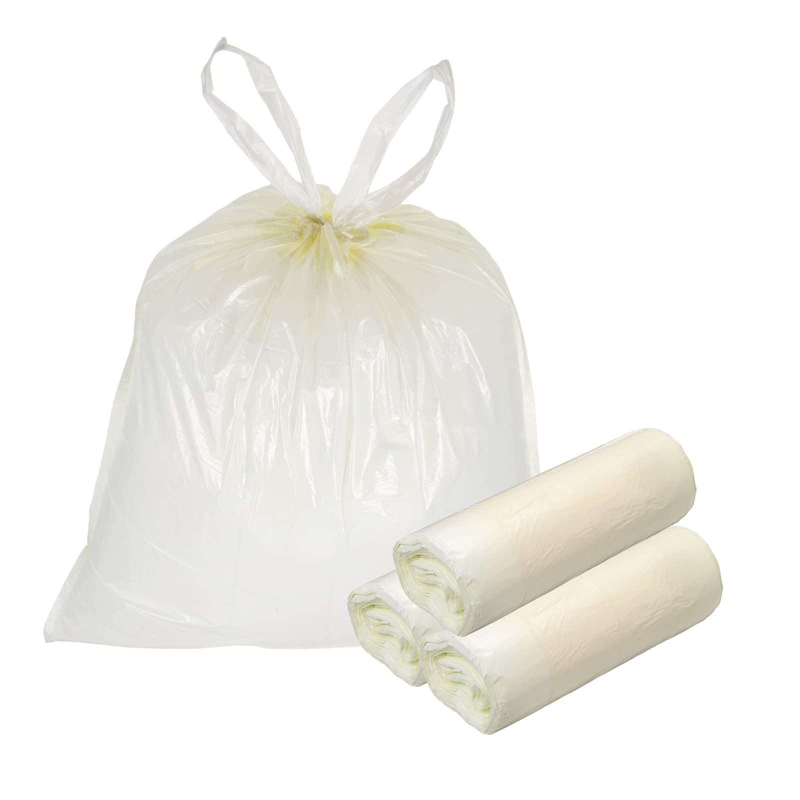 Unique Bargains - 100pcs Trash Bags with Drawstring, 6.7 Gallon 22" Unscented Bathroom Bin Liners for Home Office Kitchen - Milky White