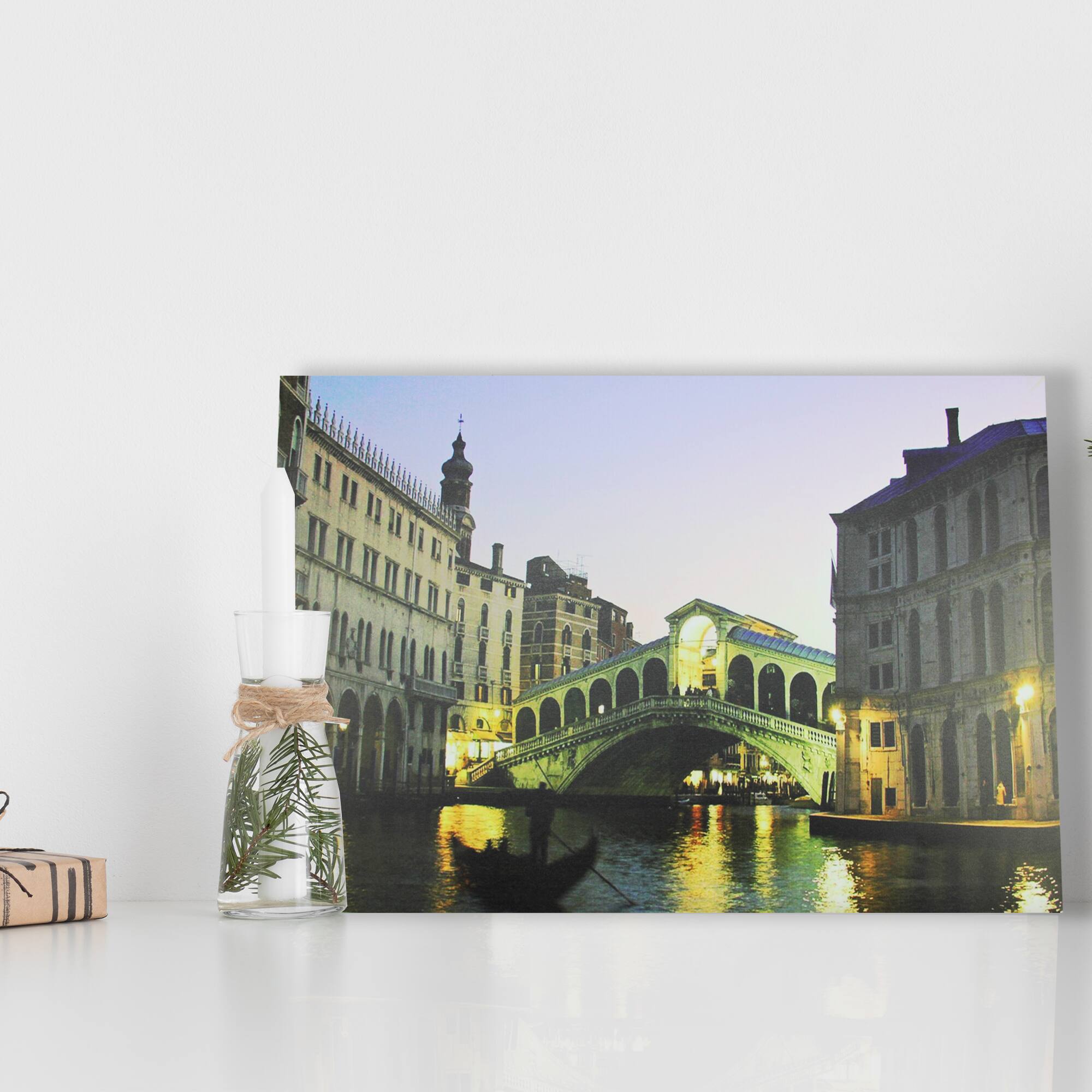 Alt View 2. Northlight - LED Lighted Venice, Italy Grand Canal Canvas Wall Art 15.75" x 23.5" - Gray.