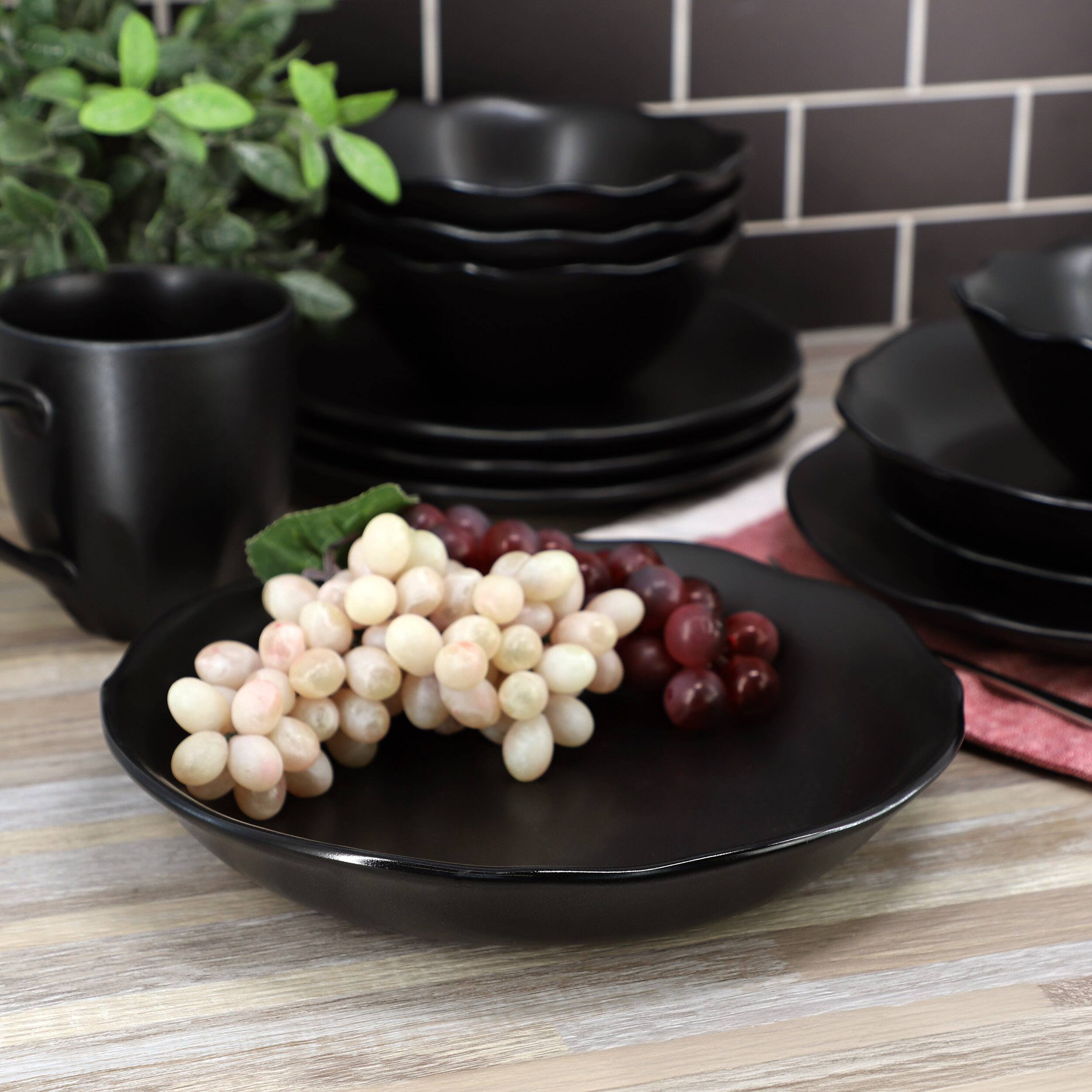 Alt View 3. Sur La Table - Sur La Table 4 Piece 9.3 Inch Soft Scalloped Stoneware Dinner Bowls in Black - Black.