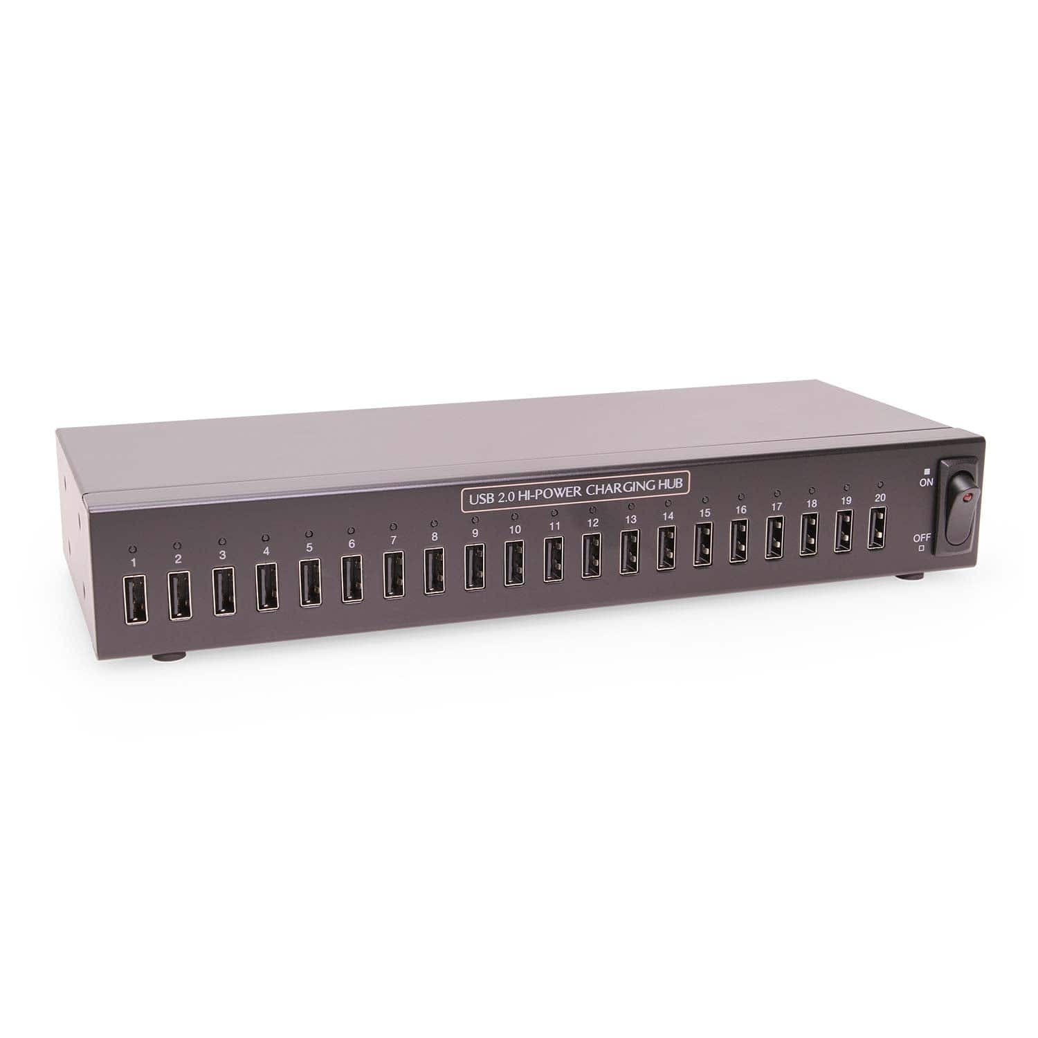 USBGear - 20-Port USB Hub - High Power Charge & Sync Hub - LEDs - Surge Protection - 480Mbps - Includes Power Adapter - Black