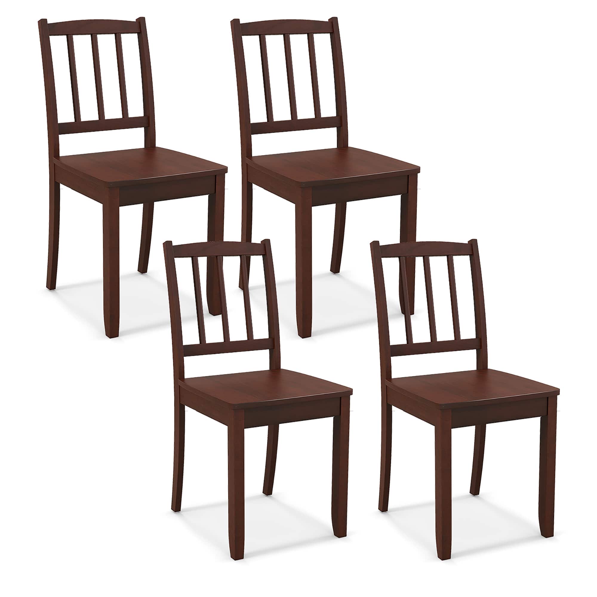Gymax - Wood Dining Chair Set of 4 w/ Rubber Wood Legs Curved Backrest for Kitchen - Brown