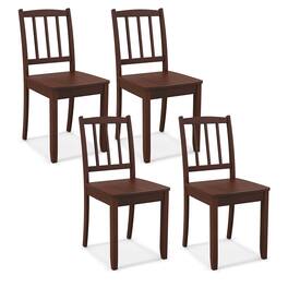 Gymax - Wood Dining Chair Set of 4 w/ Rubber Wood Legs Curved Backrest for Kitchen - Brown