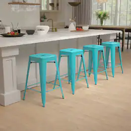 Emma + Oliver - 4 Pack 24" High Metal Indoor Counter Bar Stool - Stackable Stool - Teal
