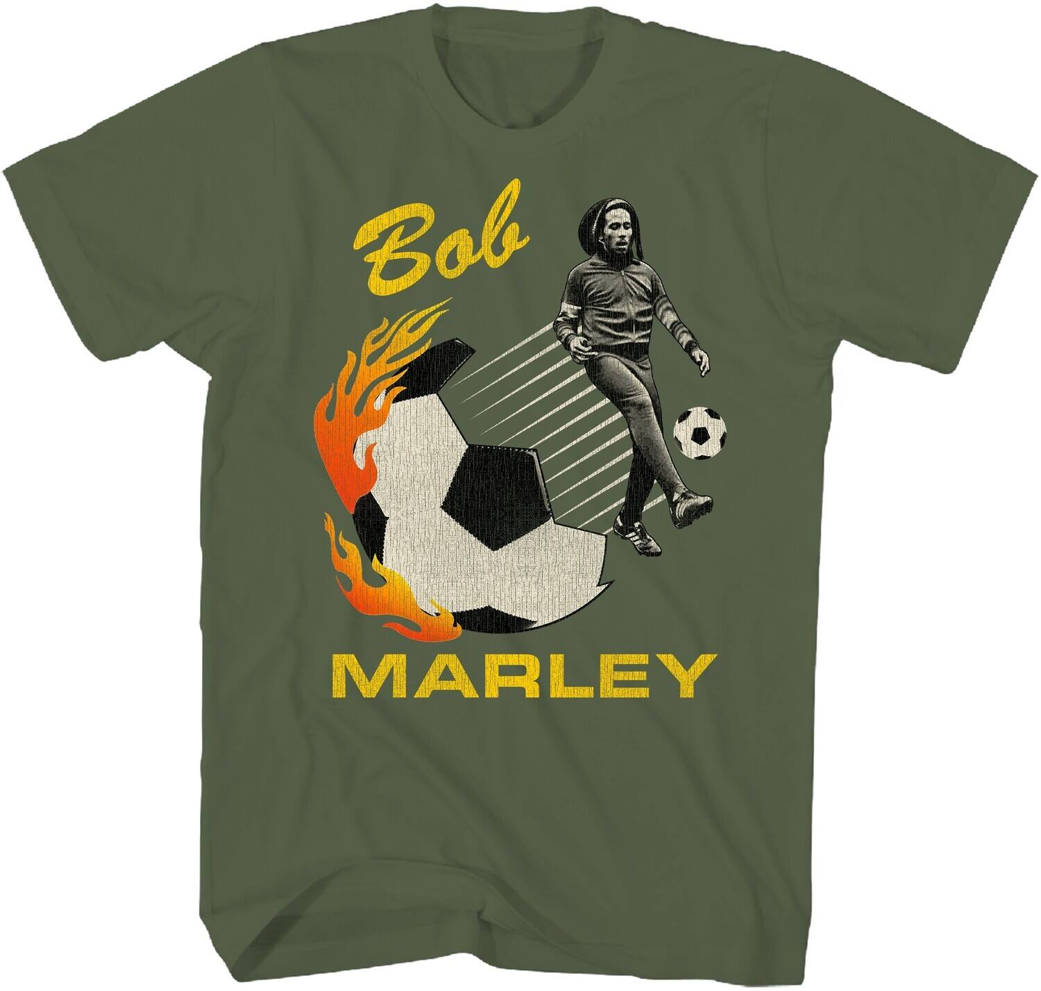 PopMarket - Bob Marley - Bob Marley - Soccer Photo T-Shirt - 2XL Military Green ZRBM0657A5 - APPAREL - Multicolor