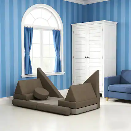 Front. Siljoy - 12‑Piece Kids Foam Climbing Blocks Set, Velvet, 28D Foam, Washable, Stackable, 132lb, Ages 18+ Months - khaki.