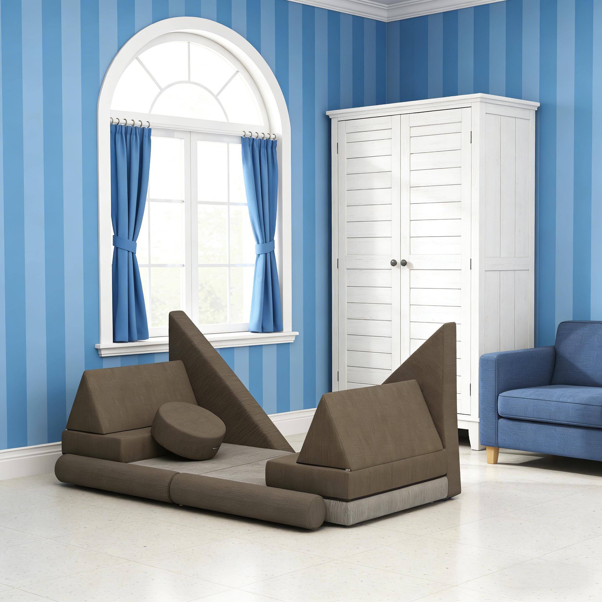 Front. Siljoy - 12‑Piece Kids Foam Climbing Blocks Set, Velvet, 28D Foam, Washable, Stackable, 132lb, Ages 18+ Months - khaki.