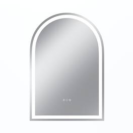 Boyel Living - 28 x 40 in Rectangle Aluminum Frame Arched Mirror with Front Light and Anti-Distortion Glass