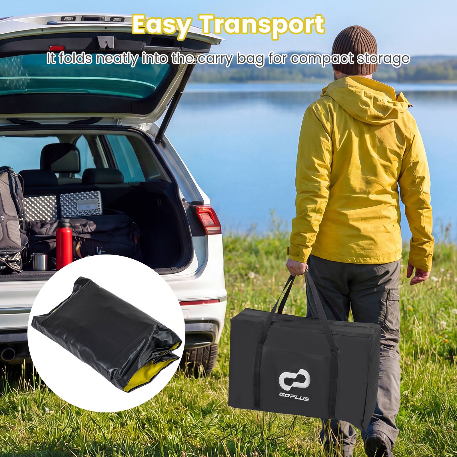 Easy Transport  
It folds neatly into the carry bag for compact storage