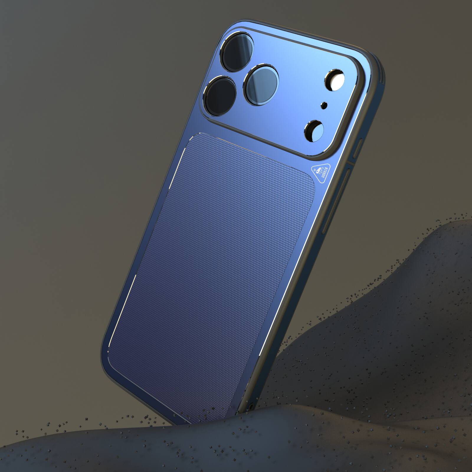 Left. Dteck - Ultra-Thin PU Leather Texture Case for Apple iPhone 17 Pro, Metal Rugged Protective Cover, Precision Camera Cutouts - Blue.