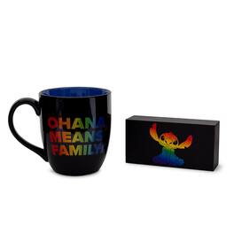 Silver Buffalo - Disney Lilo & Stitch "Ohana Means Family" Rainbow Ceramic Mug and Box Sign Set - Black