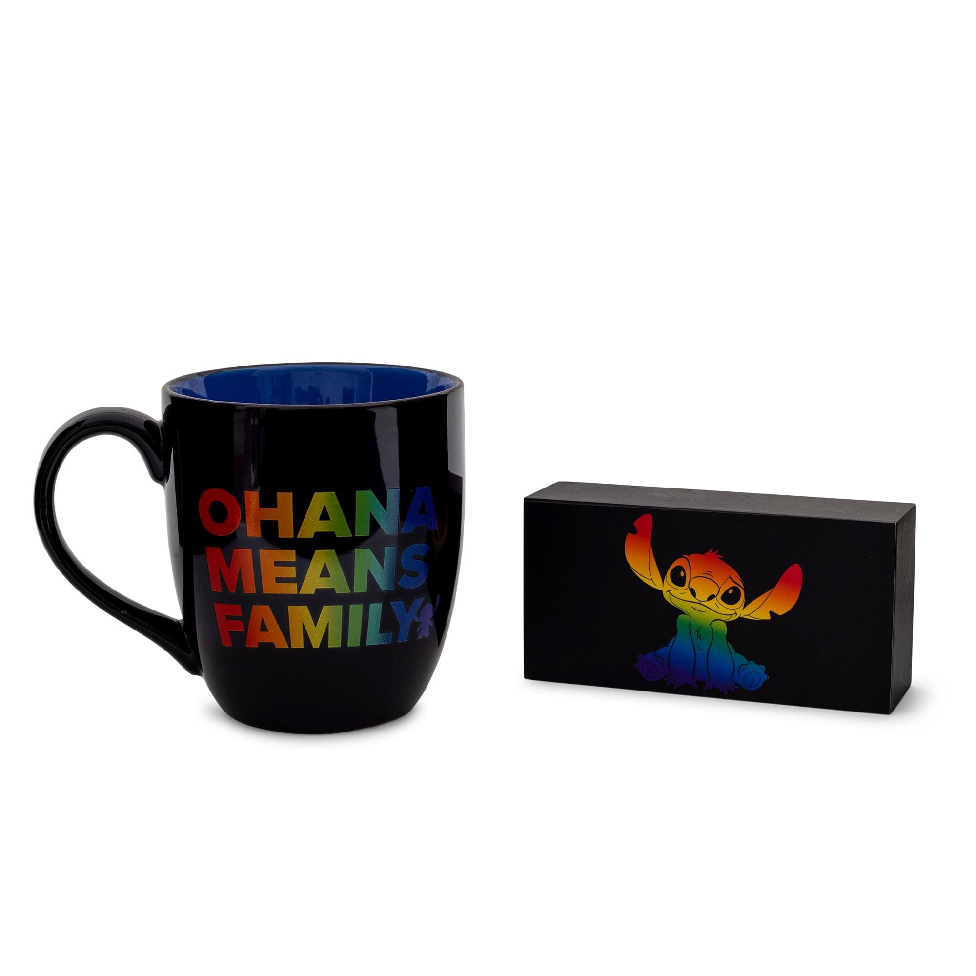 Silver Buffalo - Disney Lilo & Stitch "Ohana Means Family" Rainbow Ceramic Mug and Box Sign Set - Black