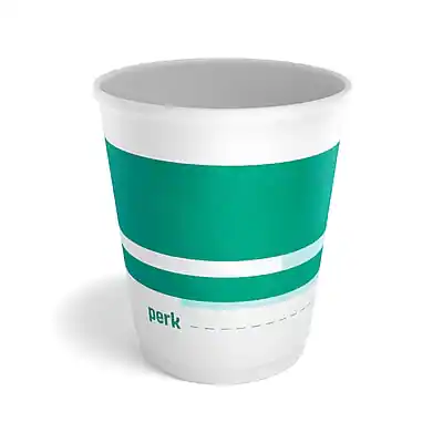 Front. Perk - Insulated Double Wall Paper Hot Cup, 10 oz., 40/Pack - White/Teal.