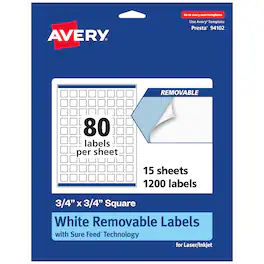 Avery - Removable Square Labels, 3/4" x 3/4", 1,200ct - White