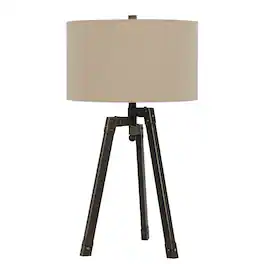 Manhattan Lane - Metal Tripod Base Table Lamp with Fabric Drum Shade - Bronze and Beige