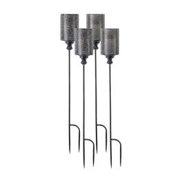 BreeBe - Black Punched Metal Candle Holder Garden Stake (Set of 4) - Black/Gold