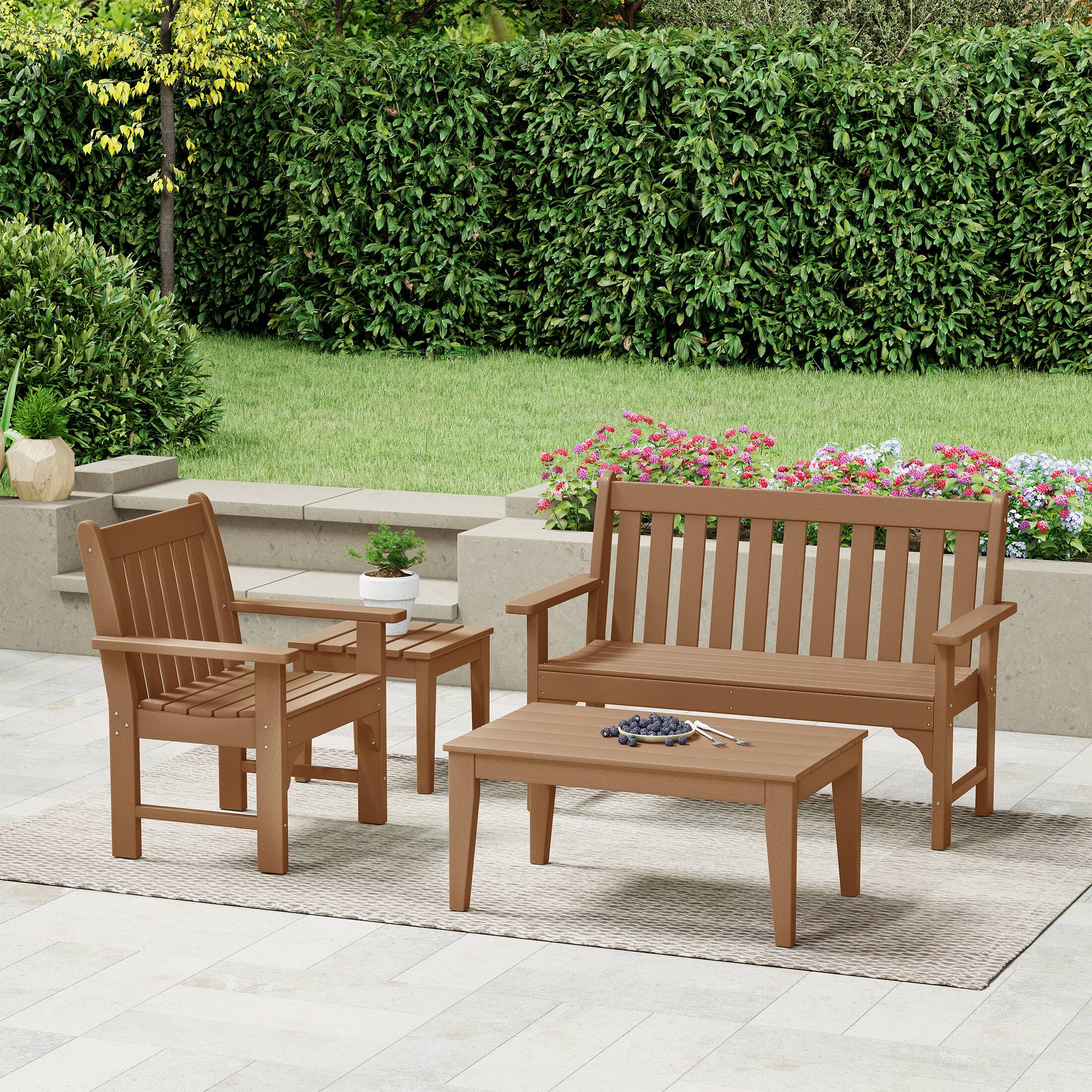 Angle. WestinTrends - WestinTrends Malibu 4-Piece HDPE Outdoor Patio Furniture Couch Set - Teak.
