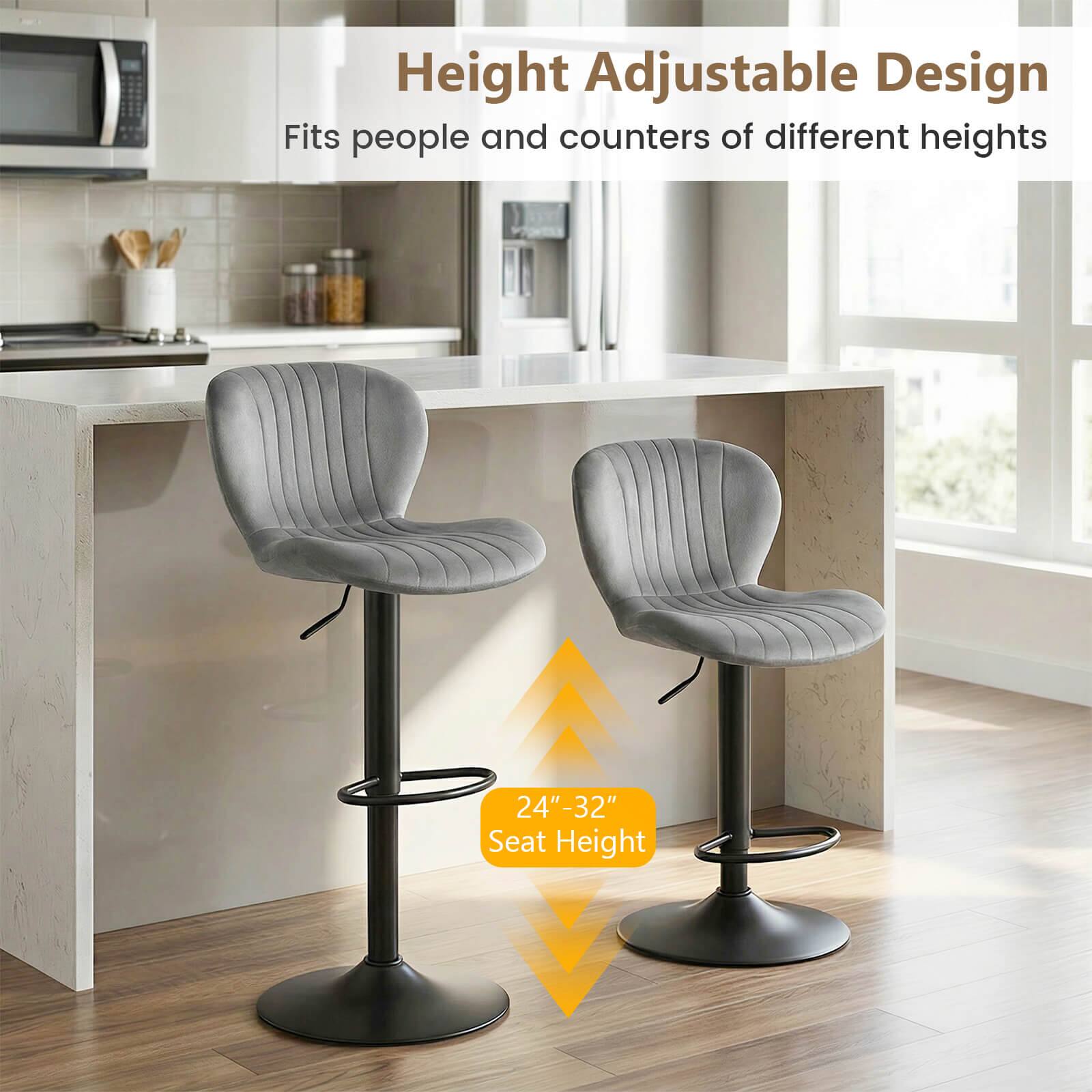 Height Adjustable Design  
Fits people and counters of different heights  

24"-32" Seat Height
